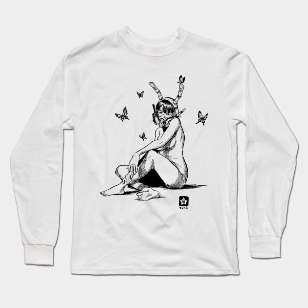 Bunny Girl with Butterflies Long Sleeve T-Shirt by Novanim